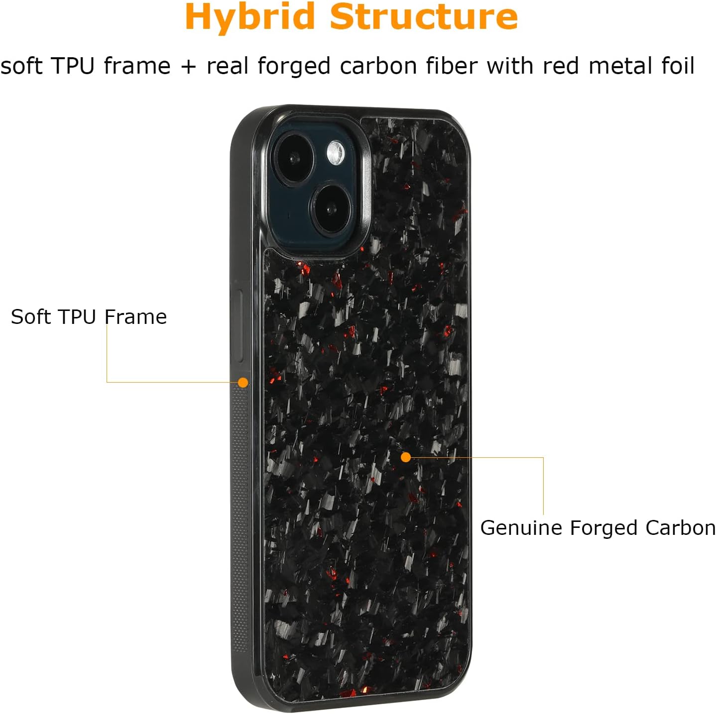 iPhone 14, Glossy Black/Red Carbon Fiber Case